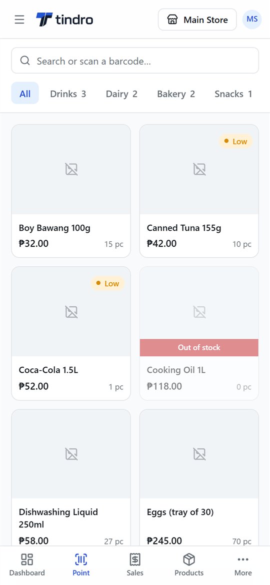 The Tindro selling screen on a phone