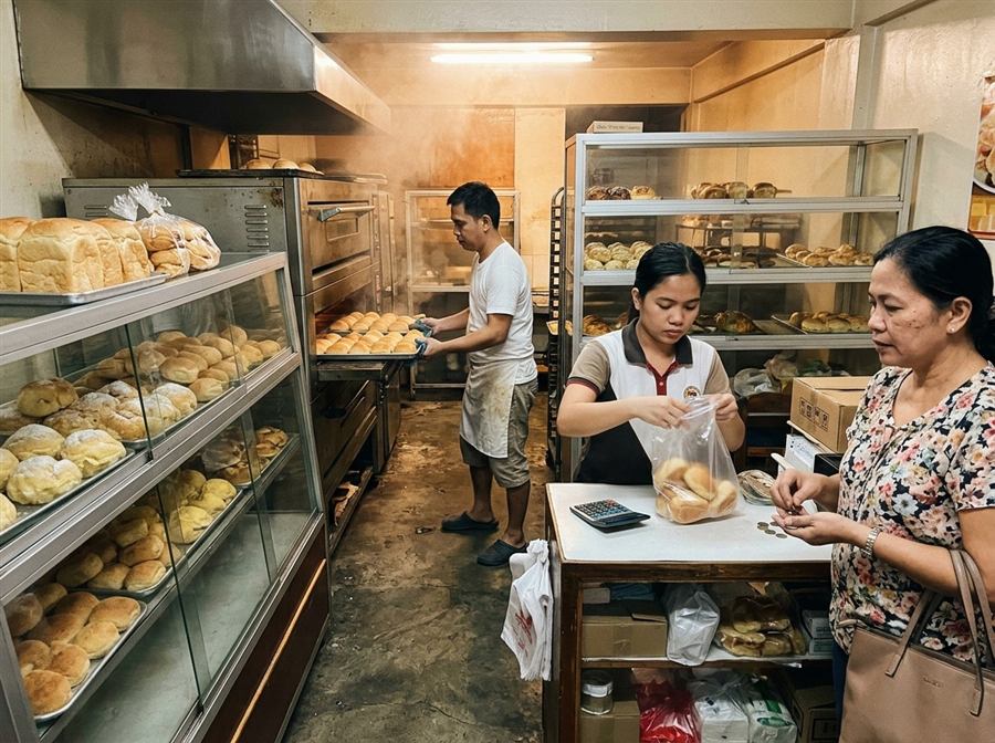 A bakery bagging pandesal