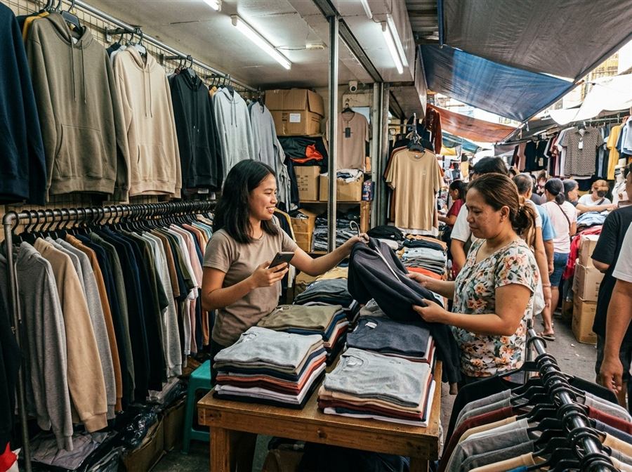 A clothing stall at a bazaar