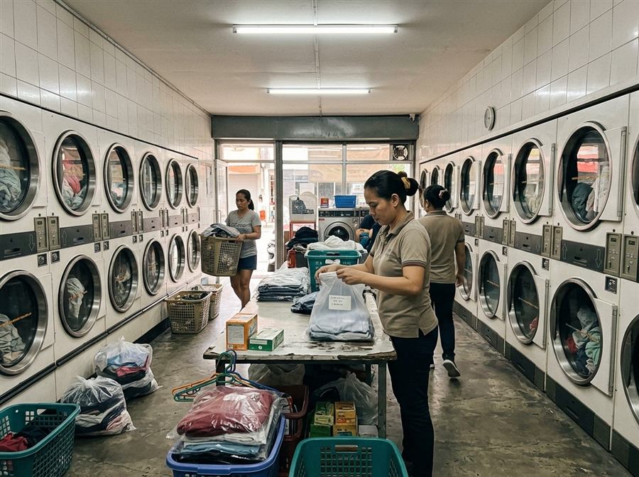 A laundry shop with washing machines