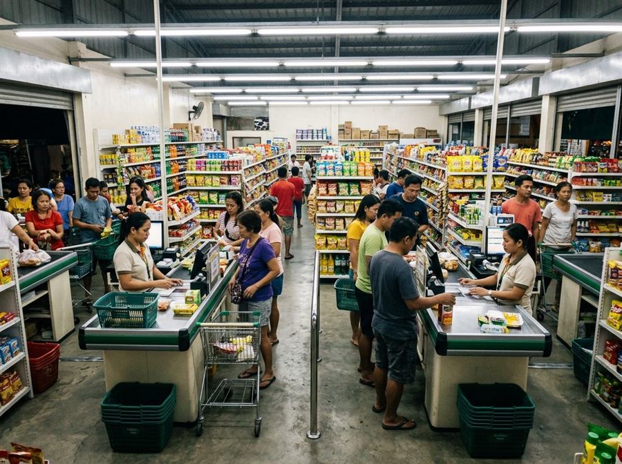 A busy minimart with several checkouts