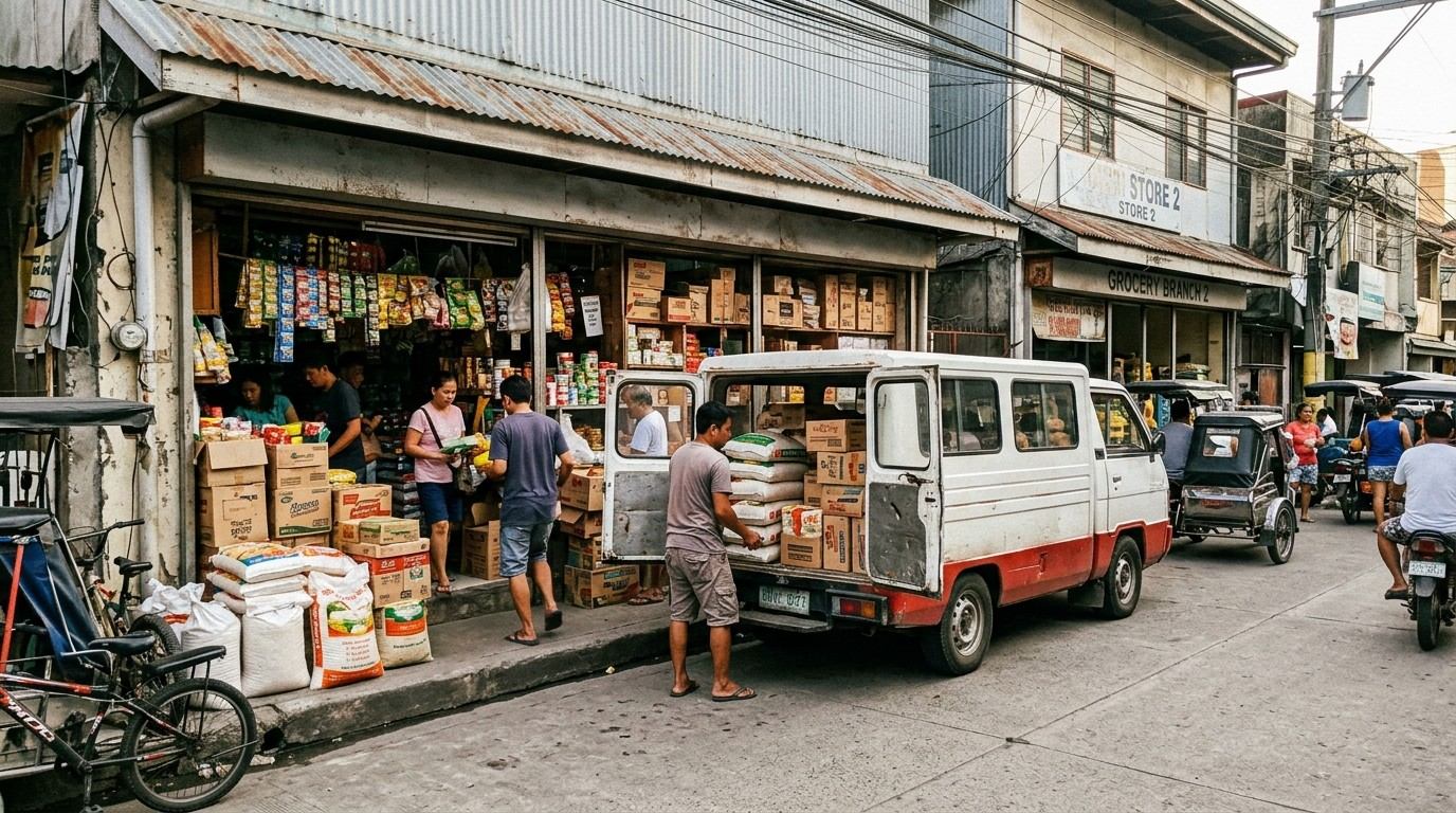 Stock delivered to one branch of a grocery, with a second branch down the street